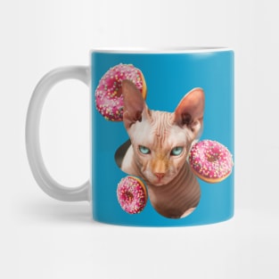 Sphynx cat with pink donuts Mug